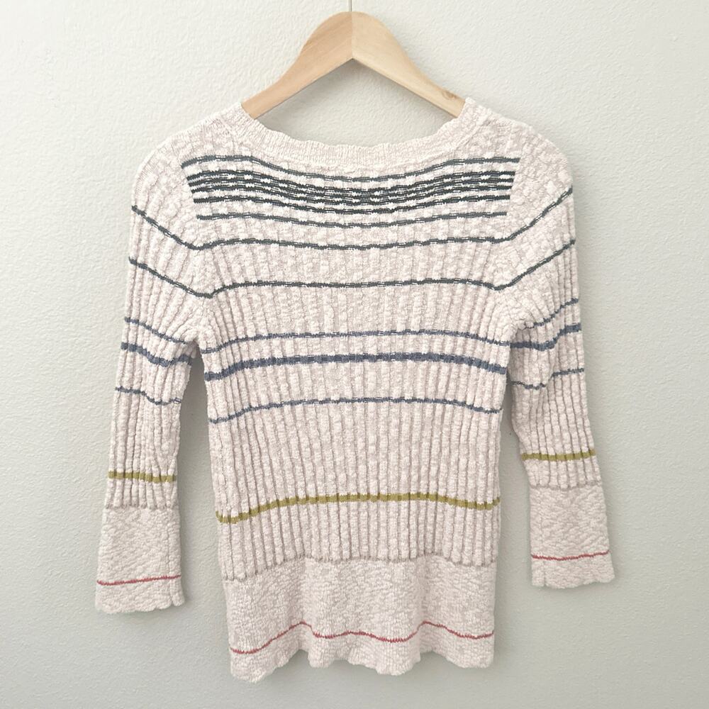 FREE PEOPLE | Rossi Striped Ribbed Knit Sweater Quarter-zip Neutral | Size Large - Picture 5 of 8